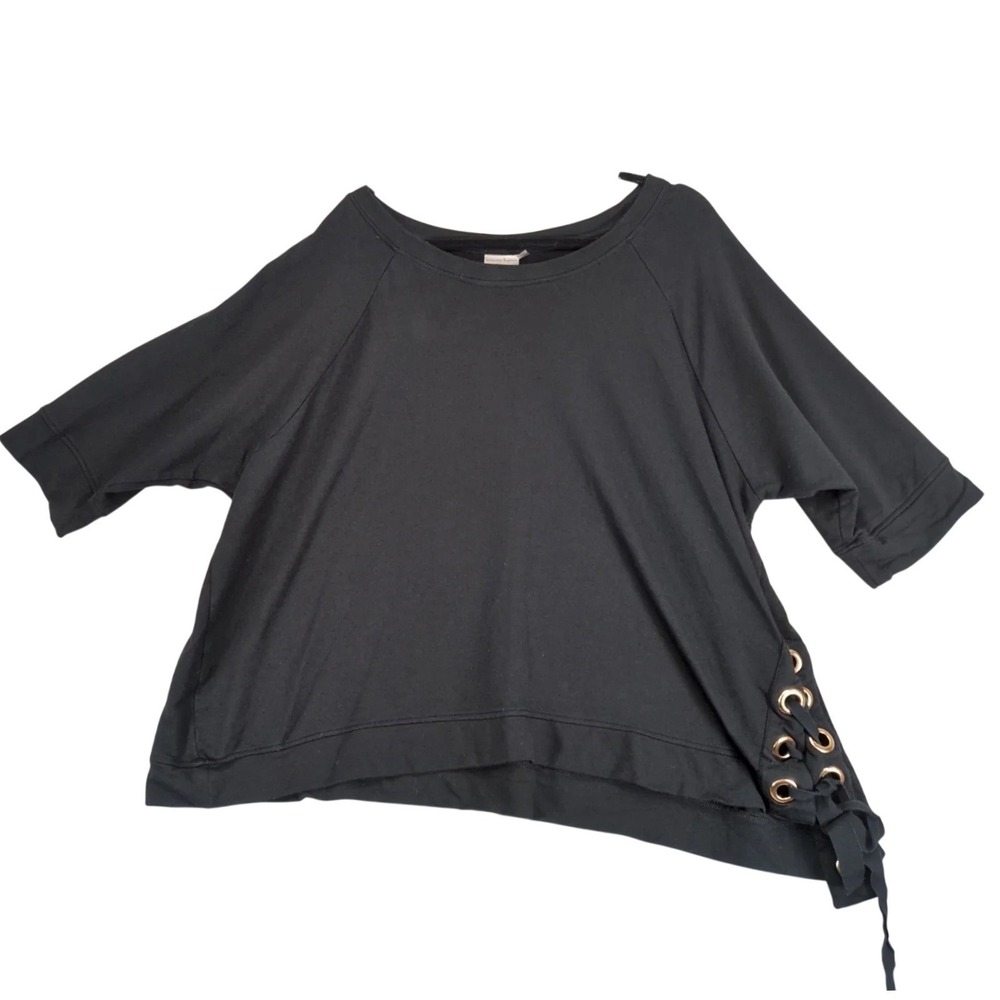 Nanette Lepore Black Side Lace-Up Sweatshirt Top Womens 3X Plus Size Grommets‎